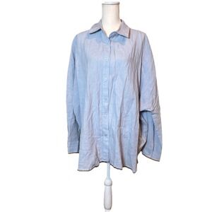 SOLAI 100% Linen Button Front Shirt Women's Size Large Blue Lightweight